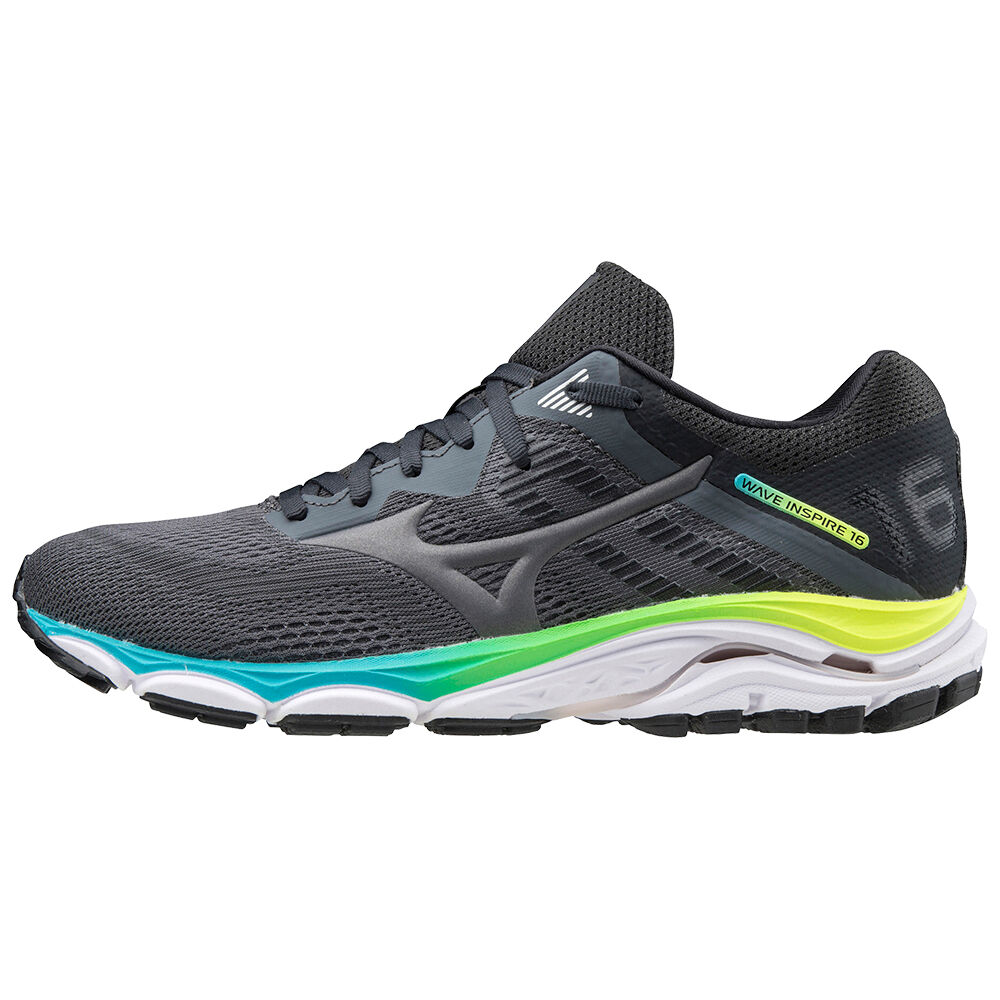 Mizuno Wave Inspire 16 - Bayan Koşu Ayakkabısı - Gri/Siyah/Mavi Türkiye (FDMPOX-182)